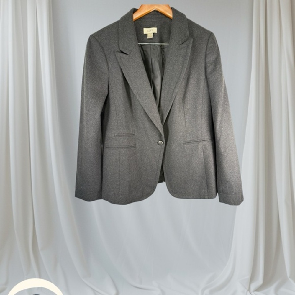 Ann Taylor LOFT Wool Blend Blazer Size 14 Charcoal Gray